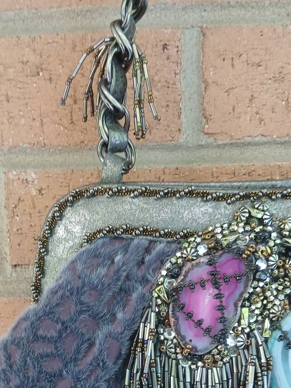 Mary Frances Gray Shoulder Bag with Gunmetal Bead Fringe - Picture 6 of 11